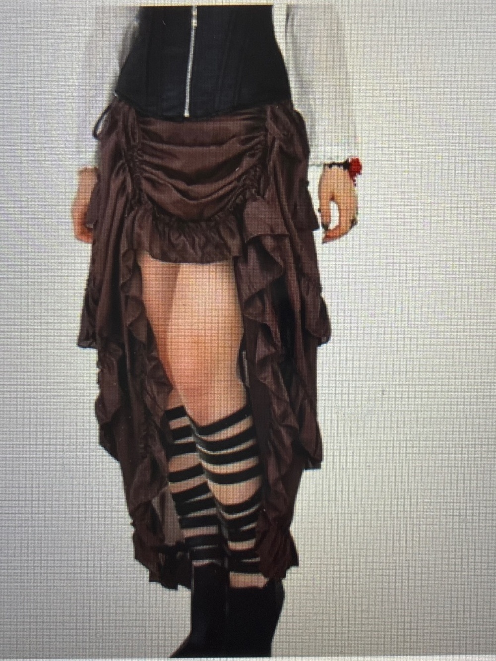 Charmian Brown High low ruffle Adj Skirt Steampunk Whimsical Goth Pirate
